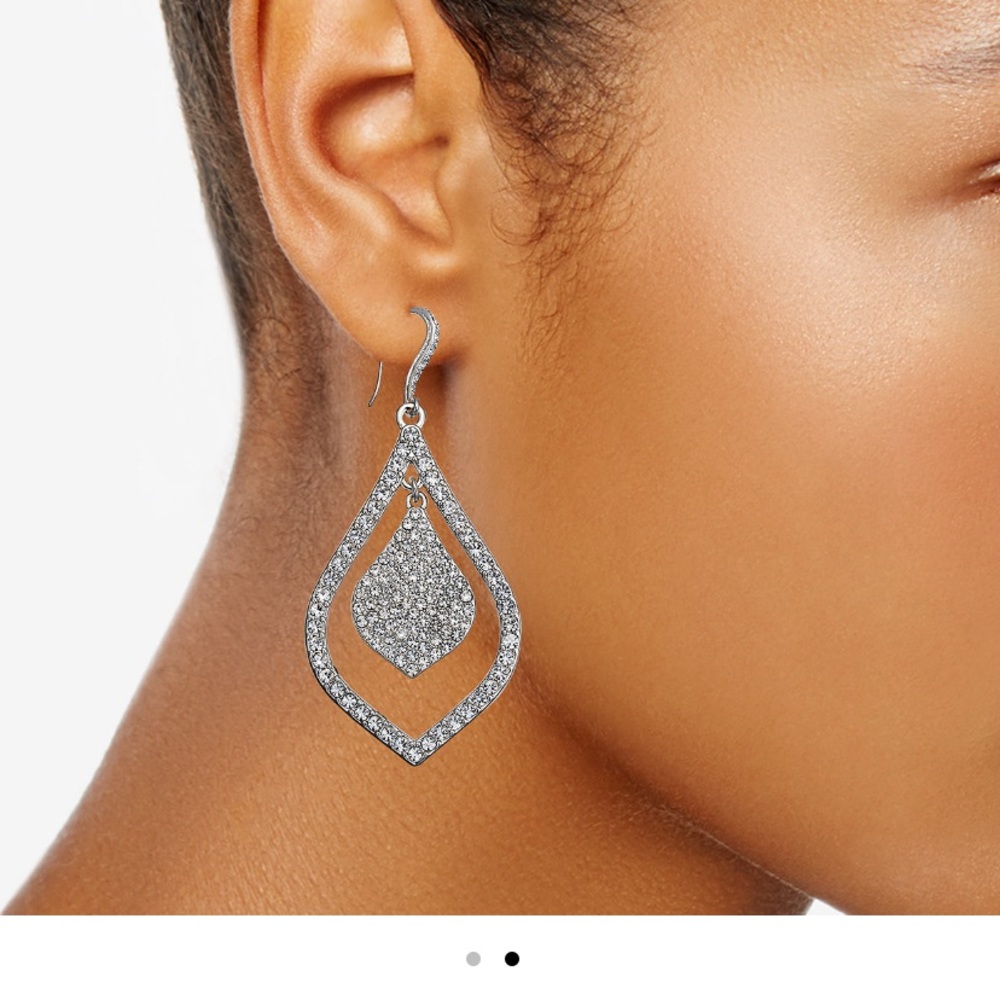 I.N.C silver-Tone Crystal pave Double Teardrop